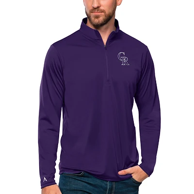 Men's Antigua Purple Colorado Rockies Tribute Quarter-Zip Pullover Top