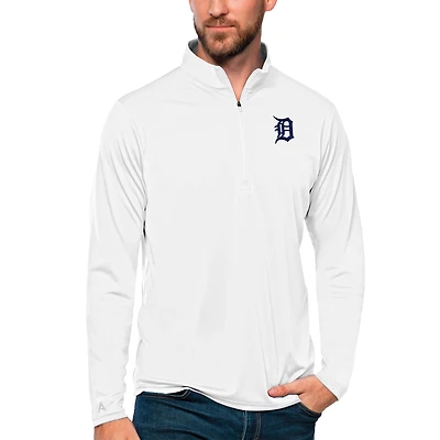Men's Antigua White Detroit Tigers Tribute Quarter-Zip Pullover Top