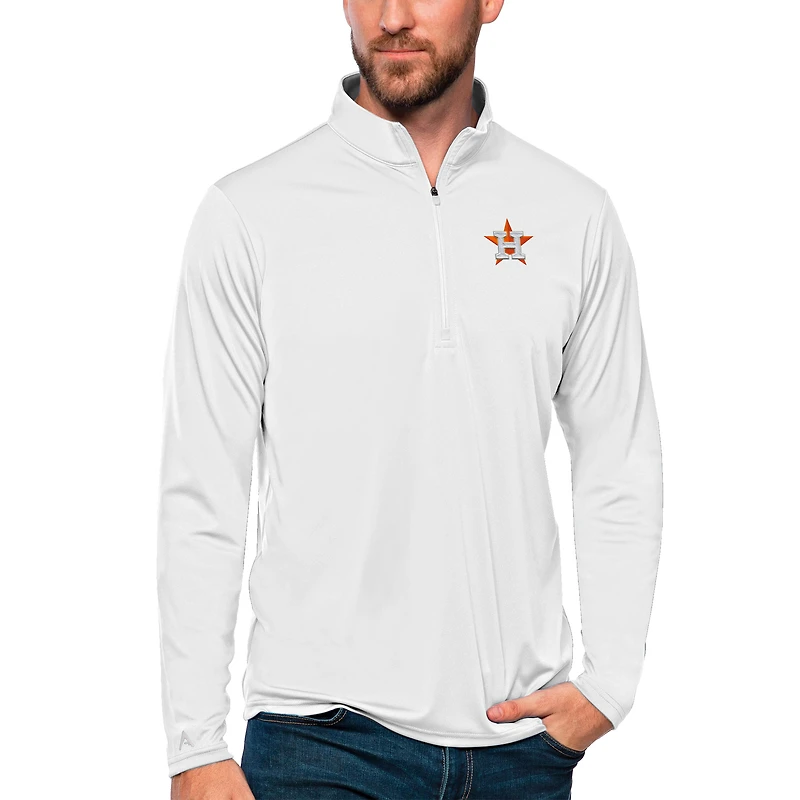 Men's Antigua White Houston Astros Tribute Quarter-Zip Pullover Top
