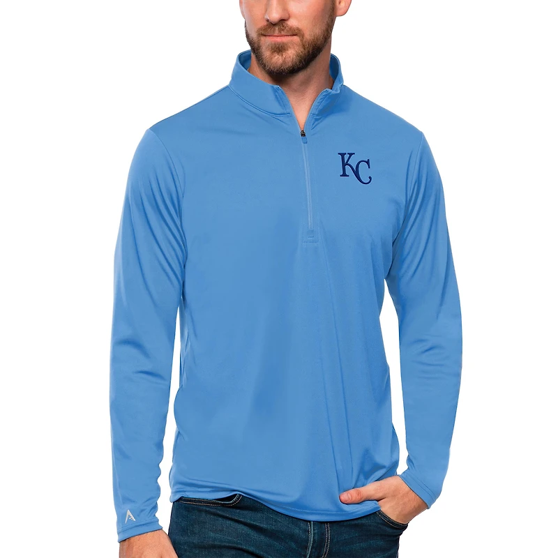 Men's Antigua Powder Blue Kansas City Royals Tribute Quarter-Zip Pullover Top