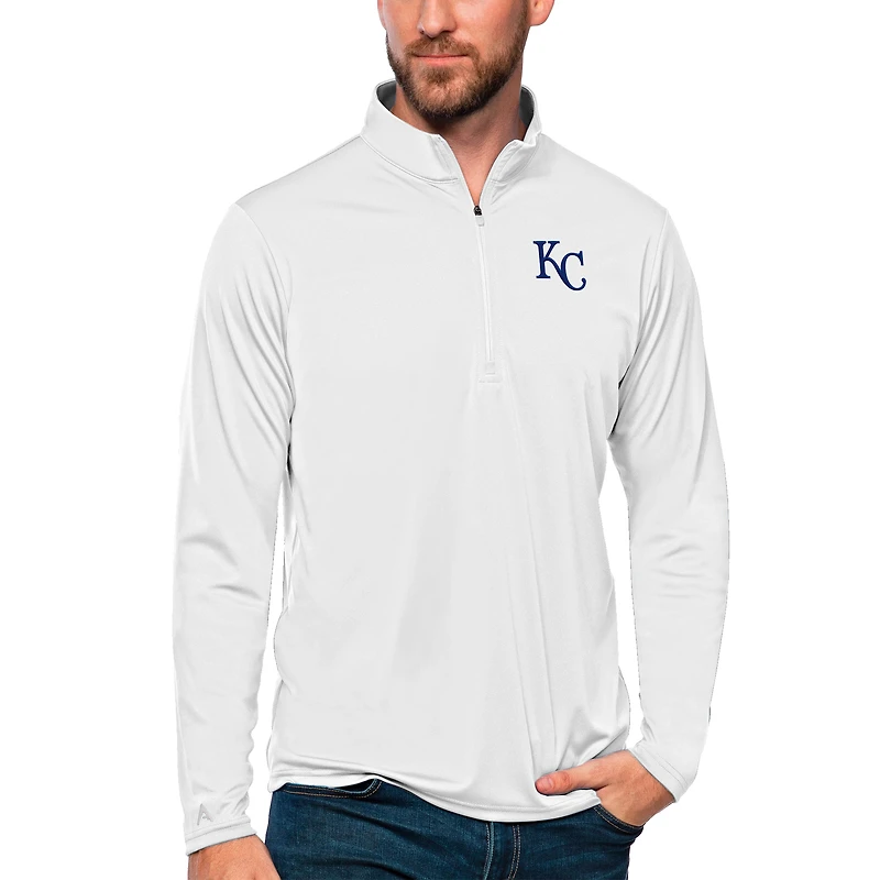 Men's Antigua White Kansas City Royals Tribute Quarter-Zip Pullover Top