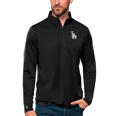 Men's Antigua Black Los Angeles Dodgers Tribute Quarter-Zip Pullover Top