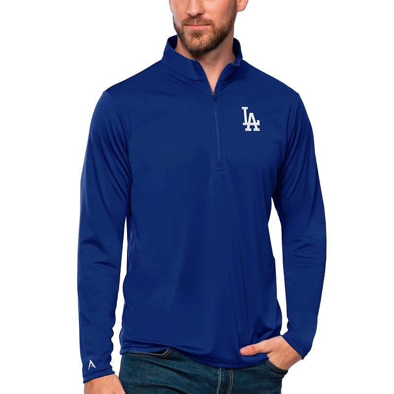 Men's Antigua Royal Los Angeles Dodgers Tribute Quarter-Zip Pullover Top