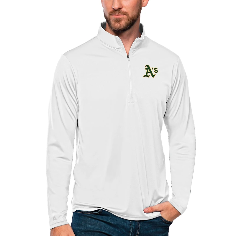 Men's Antigua White Athletics Tribute Quarter-Zip Pullover Top