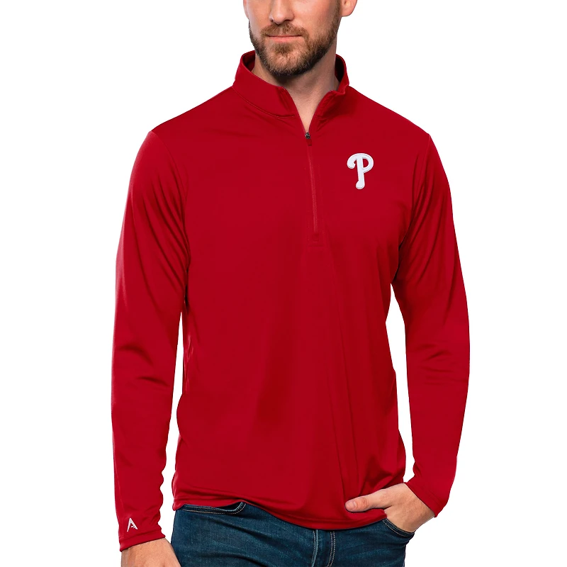 Men's Antigua Red Philadelphia Phillies Tribute Quarter-Zip Pullover Top