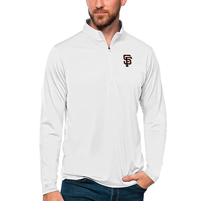 Men's Antigua White San Francisco Giants Tribute Quarter-Zip Pullover Top