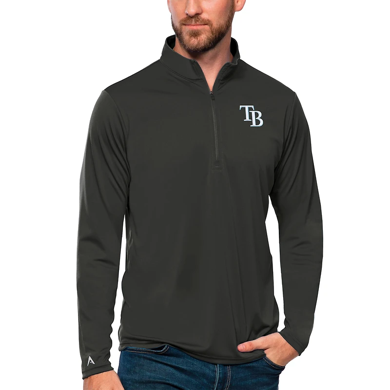 Men's Antigua Charcoal Tampa Bay Rays Tribute Quarter-Zip Pullover Top