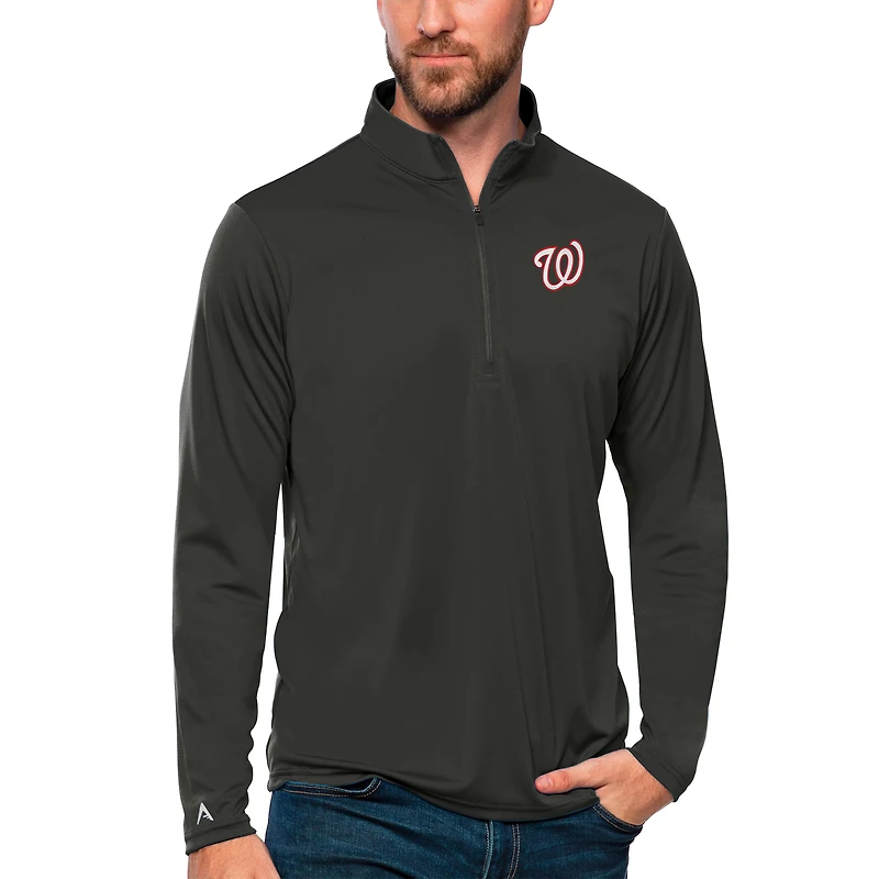 Men's Antigua Charcoal Washington Nationals Tribute Quarter-Zip Pullover Top