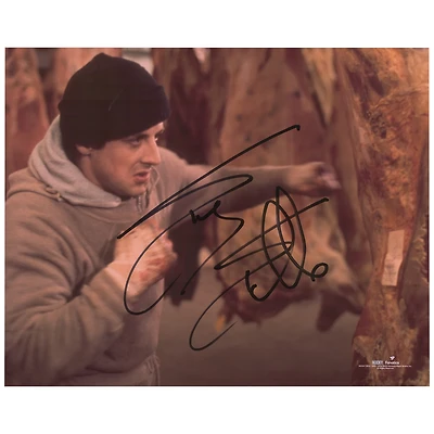 Sylvester Stallone Rocky Autographed 16'' x 20'' Punching Meat Photograph