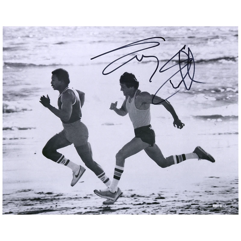 Sylvester Stallone Rocky III Autographed 16'' x 20'' Running with Apollo on the Beach Photograph