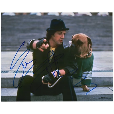 Sylvester Stallone Rocky III Autographed 16'' x 20'' With Butkus on Steps Photograph