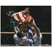Sylvester Stallone Rocky IV Autographed 16'' x 20'' Draped in the American Flag Photograph