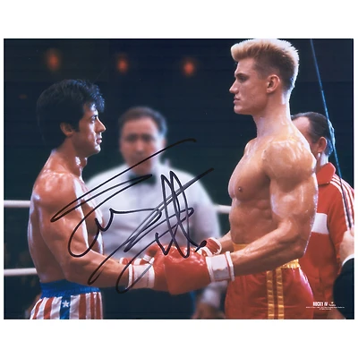 Sylvester Stallone Rocky IV Autographed 16'' x 20'' Touching Gloves with Drago Photograph
