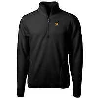 Men's Cutter & Buck Black Pittsburgh Pirates Big & Tall Cascade Eco Sherpa Fleece Quarter-Zip Pullover Jacket