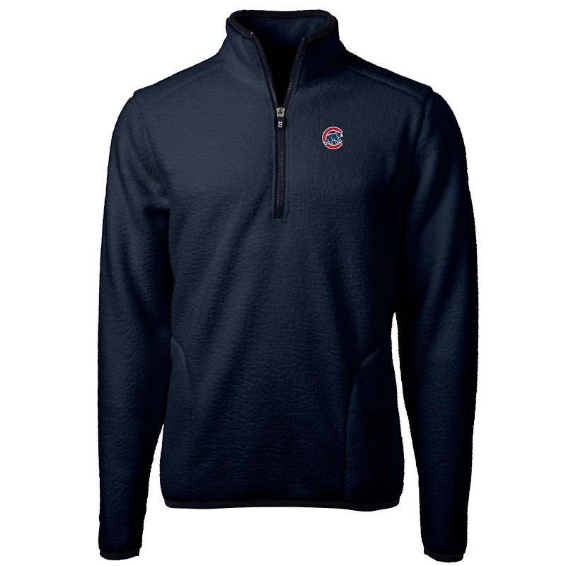 Men's Cutter & Buck Navy Chicago Cubs Big & Tall Cascade Eco Sherpa Fleece Quarter-Zip Pullover Jacket