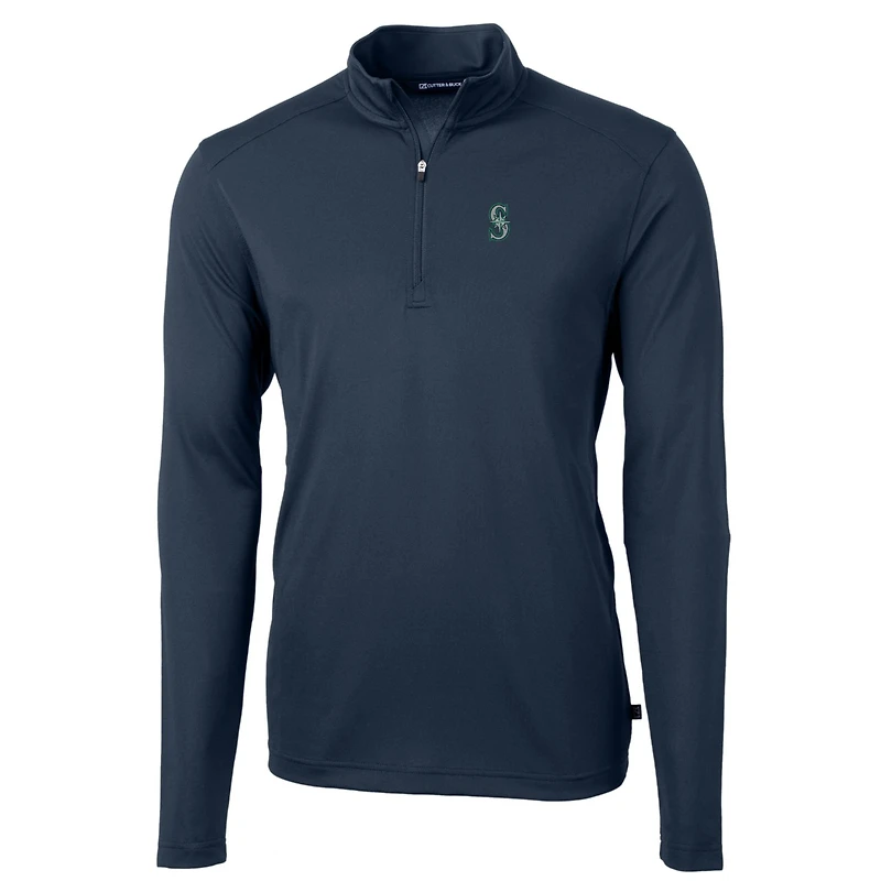 Men's Cutter & Buck Navy Seattle Mariners Big & Tall Virtue Eco Pique Quarter-Zip Pullover Jacket