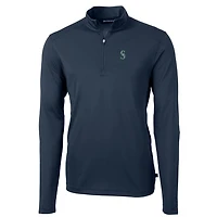Men's Cutter & Buck Navy Seattle Mariners Big & Tall Virtue Eco Pique Quarter-Zip Pullover Jacket