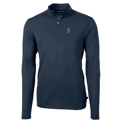 Men's Cutter & Buck Navy Seattle Mariners Big & Tall Virtue Eco Pique Quarter-Zip Pullover Jacket