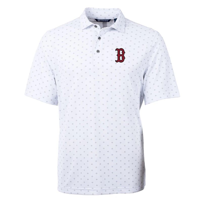 Men's Cutter & Buck White Boston Red Sox Big & Tall Virtue Eco Pique Tile Print Polo