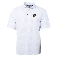 Men's Cutter & Buck White Milwaukee Brewers Big & Tall Virtue Eco Pique Tile Print Polo