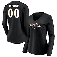 Women's Black Baltimore Ravens Team Authentic Personalized Name & Number Long Sleeve V-Neck T-Shirt