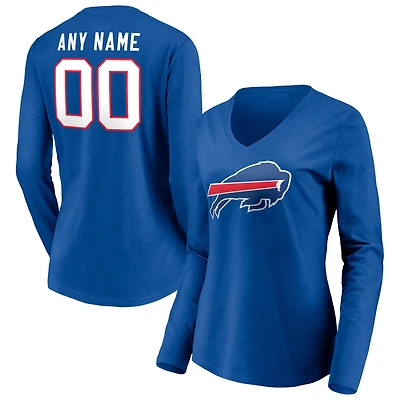 Women's Royal Buffalo Bills Team Authentic Personalized Name & Number Long Sleeve V-Neck T-Shirt