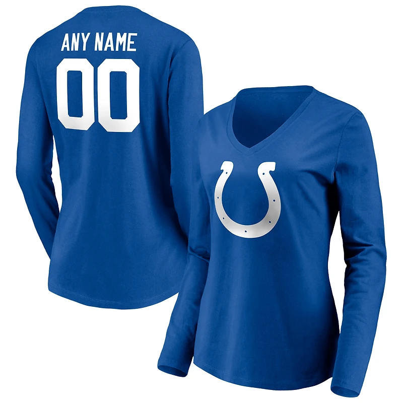 Women's Royal Indianapolis Colts Team Authentic Personalized Name & Number Long Sleeve V-Neck T-Shirt