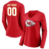 Women's Red Kansas City Chiefs Team Authentic Personalized Name & Number Long Sleeve V-Neck T-Shirt
