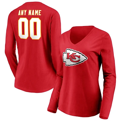 Women's Red Kansas City Chiefs Team Authentic Personalized Name & Number Long Sleeve V-Neck T-Shirt