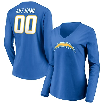Women's Powder Blue Los Angeles Chargers Team Authentic Personalized Name & Number Long Sleeve V-Neck T-Shirt
