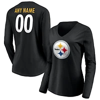 Women's Black Pittsburgh Steelers Team Authentic Personalized Name & Number Long Sleeve V-Neck T-Shirt