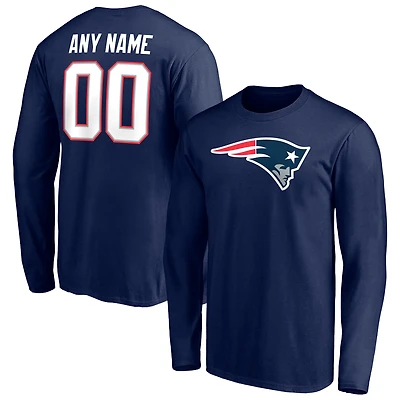 Men's Navy New England Patriots Team Authentic Personalized Name & Number Long Sleeve T-Shirt