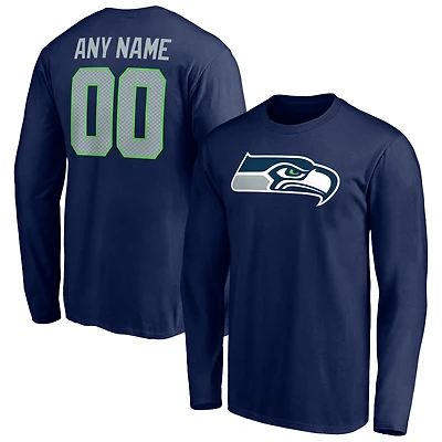 Men's College Navy Seattle Seahawks Team Authentic Personalized Name & Number Long Sleeve T-Shirt