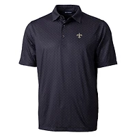 Men's Cutter & Buck Black New Orleans Saints Pike Double Dot Print Stretch Polo