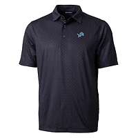 Men's Cutter & Buck Black Detroit Lions Pike Double Dot Print Stretch Polo