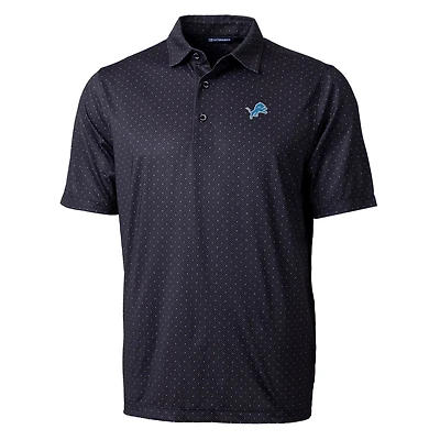 Men's Cutter & Buck Black Detroit Lions Pike Double Dot Print Stretch Polo