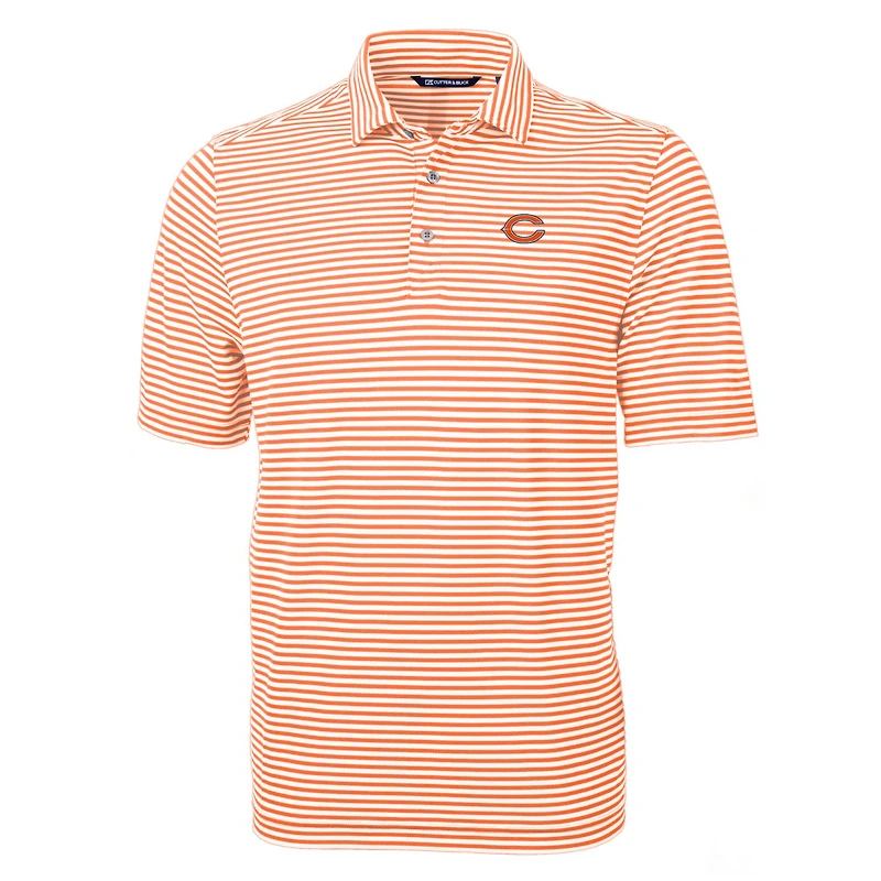 Men's Cutter & Buck Orange Chicago Bears Virtue Eco Pique Stripe Polo