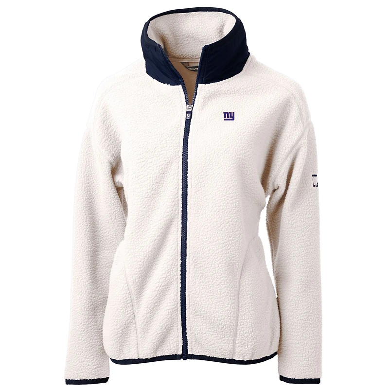 Women's Cutter & Buck White/Navy New York Giants Cascade Eco Sherpa Fleece Full-Zip Jacket