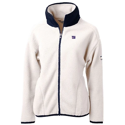 Women's Cutter & Buck White/Navy New York Giants Cascade Eco Sherpa Fleece Full-Zip Jacket