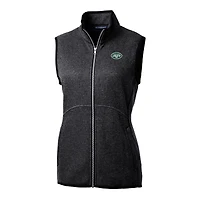 Women's Cutter & Buck Heathered Charcoal New York Jets Mainsail Sweater-Knit Full-Zip Vest