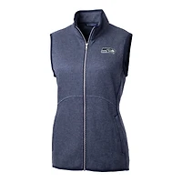 Women's Cutter & Buck Heathered College Navy Seattle Seahawks Mainsail Sweater-Knit Full-Zip Vest