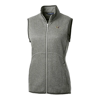 Women's Cutter & Buck Heathered Gray Baltimore Ravens Mainsail Sweater-Knit Full-Zip Vest