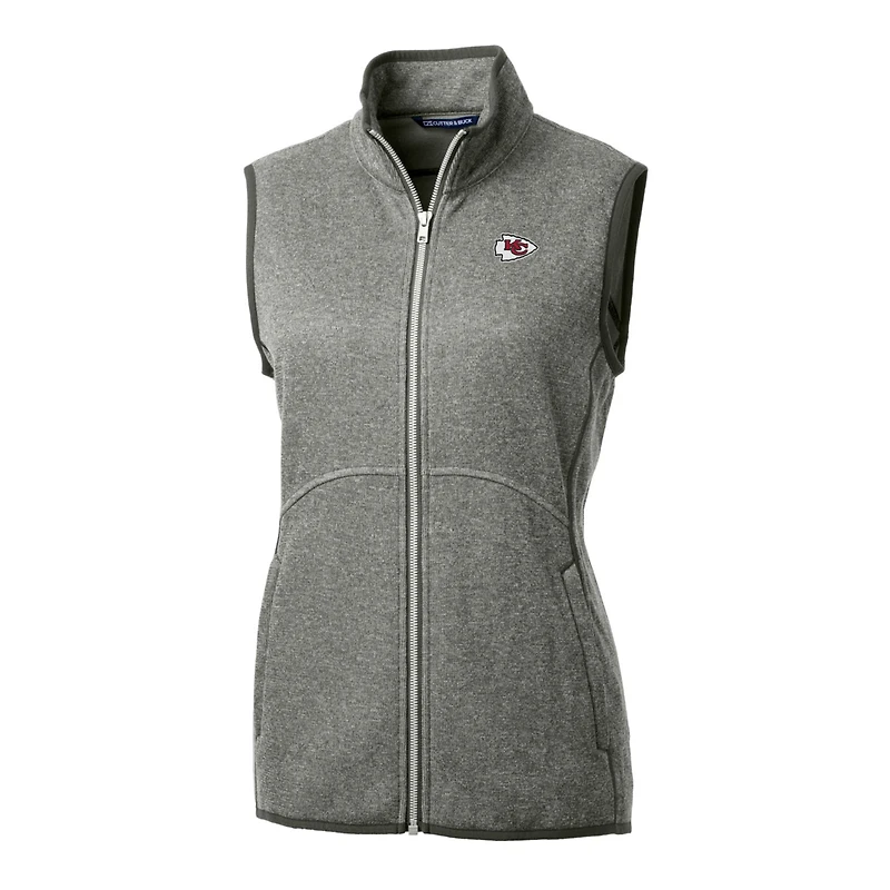 Women's Cutter & Buck Heathered Gray Kansas City Chiefs Mainsail Sweater-Knit Full-Zip Vest