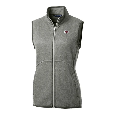 Women's Cutter & Buck Heathered Gray Kansas City Chiefs Mainsail Sweater-Knit Full-Zip Vest