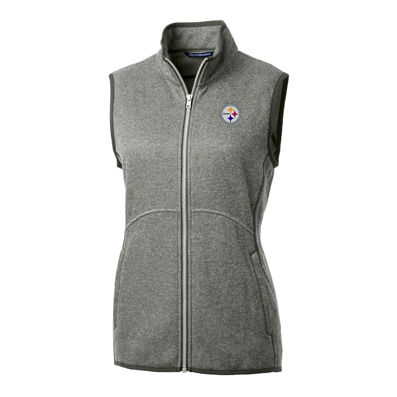 Women's Cutter & Buck Heathered Gray Pittsburgh Steelers Mainsail Sweater-Knit Full-Zip Vest
