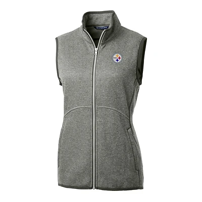 Women's Cutter & Buck Heathered Gray Pittsburgh Steelers Mainsail Sweater-Knit Full-Zip Vest