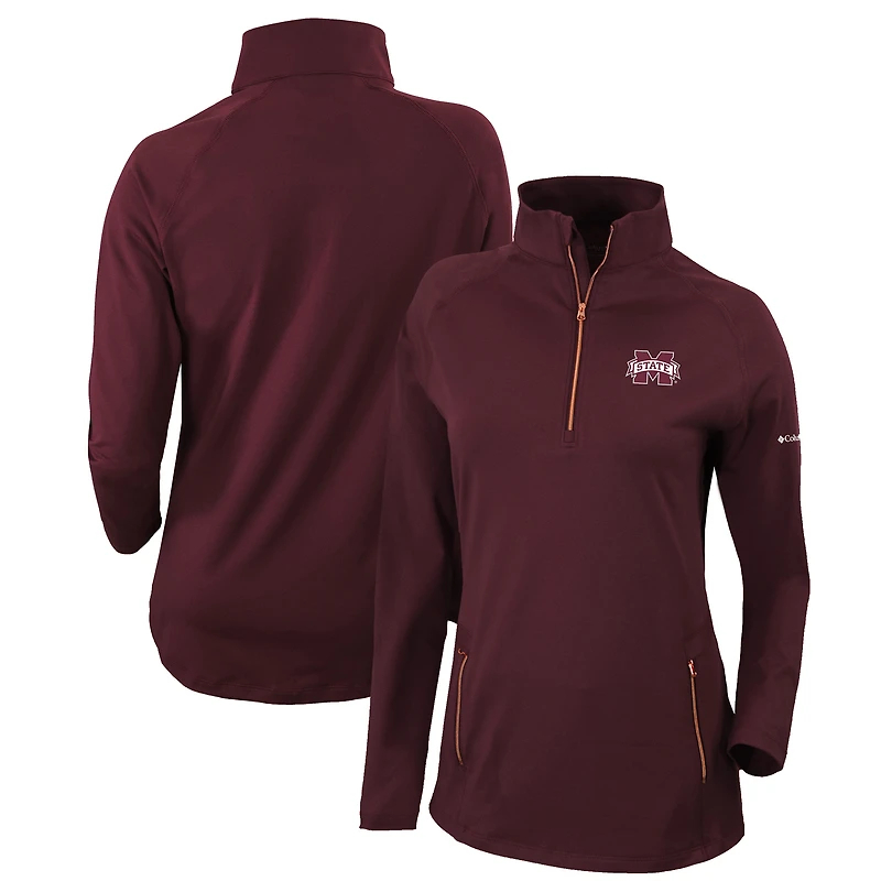 Women's Columbia Maroon Mississippi State Bulldogs Outward Nine Quarter-Zip Pullover Top