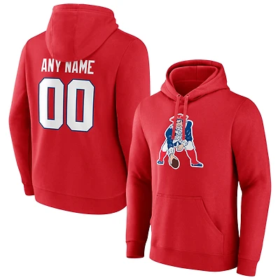 Men's Red New England Patriots Team Authentic Logo Personalized Name & Number Pullover Hoodie