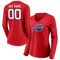 Women's Red Buffalo Bills Team Authentic Logo Personalized Name & Number V-Neck Long Sleeve T-Shirt