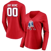 Women's Red New England Patriots Team Authentic Logo Personalized Name & Number V-Neck Long Sleeve T-Shirt